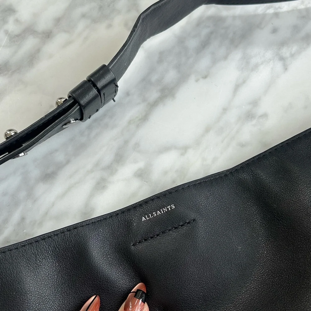 All Saints Black Leather Medium Hobo Tote - Picture 6 of 8